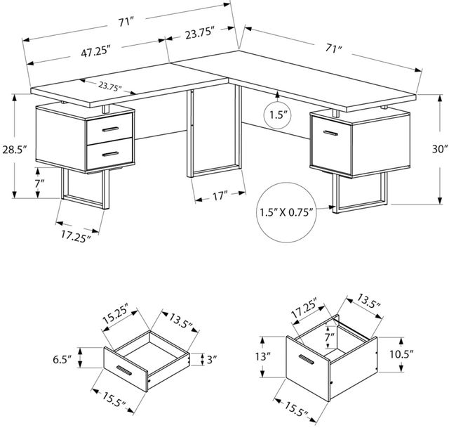 Computer Desk, Home Office, Corner, Left, Right Set-Up, Storage Drawers,  70L, L Shape, Work, Laptop, Metal, Laminate, Black, Grey, Contemporary,  Modern, Big Sandy Superstore