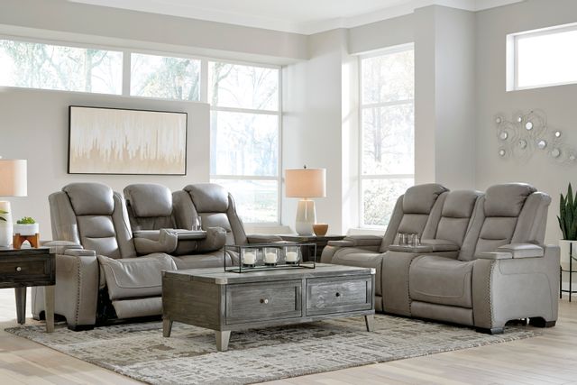 The Man-Den Gray Power Reclining Sofa Set with Adjustable Headrest 0