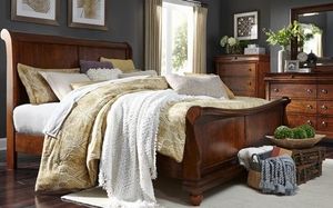 Louis Philippe Sleigh Bed - Queen with Rich Cherry Finish by