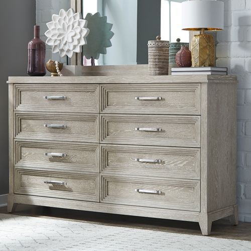 Liberty Furniture Belmar Washed Taupe and Silver Champagne Dresser and Mirror 2