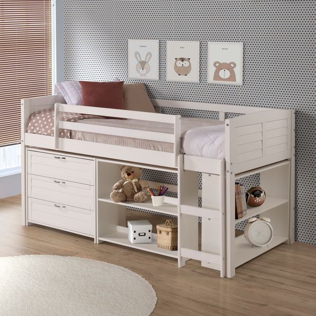 Donco Kids Louver White Twin Low Loft Bed with Storage | Bob Mills ...