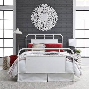 Liberty Vintage White Metal King Bed with Rails