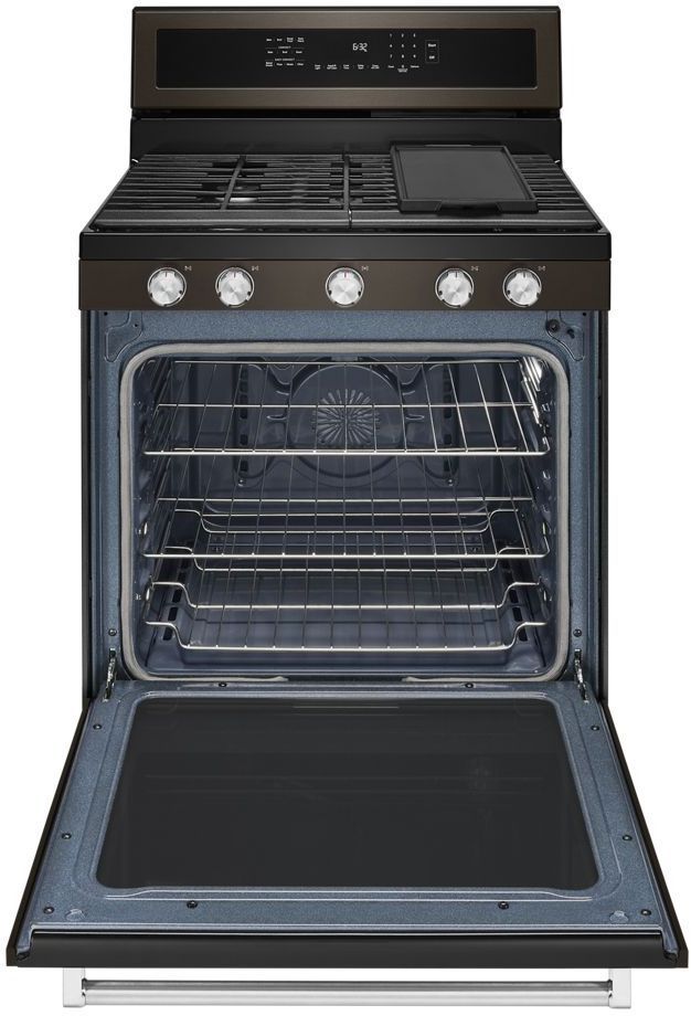 KitchenAid® 30" Black Stainless Steel with PrintShield™ Finish Free Standing Gas Convection Range 1