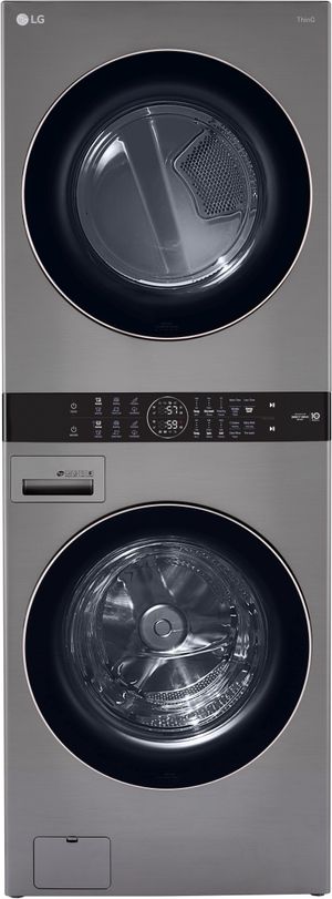 LG 4.5 Cu. Ft. Washer, 7.4 Cu. Ft. Gas Dryer Graphite Steel Front Load Stack Laundry