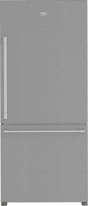 Open Box **Scratch and Dent** Beko 16.1 Cu. Ft. Fingerprint-Free Stainless Steel Counter Depth Bottom Freezer Refrigerator 