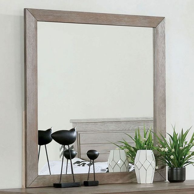 Furniture of America® Vevey Wire-Brushed Warm Gray Mirror