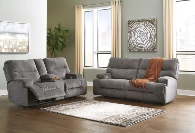 Benchcraft® Coombs 2-Piece Charcoal Living Room Set with Power Reclining Sofa 3