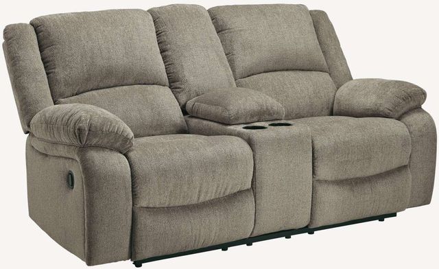 Signature Design by Ashley® Draycoll Pewter Double Reclining Loveseat with Console 1
