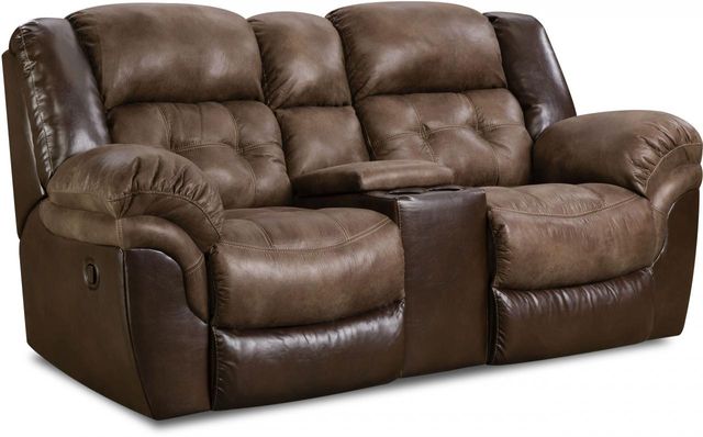 HomeStretch Fenway Espresso/Taupe Reclining Loveseat with Console 0