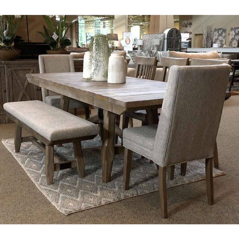 Steve Silver Co. Riverdale Dining Table, 3 Side Chairs, 2 Upholstered Host Chairs and Bench