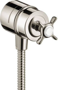 AXOR Montreux Polished Nickel Wall Outlet with Check Valves and Volume Control, Cross Handle