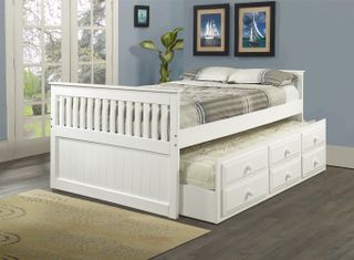 Donco Trading Company Youth White Full Mission Captains Trundle Bed