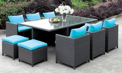 Furniture of America® Ashanti Light Brown Wicker/Turquoise Cushion 11 Piece Patio Dining Set