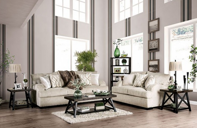 Furniture of America® Zayla Golden Ivory Sofa and Loveseat