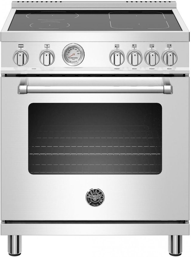 Front view of Bertazzoni MAST304INMXE electric range 