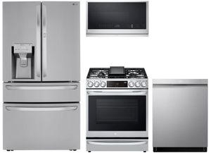 LG Front Control Gas Range w/ Full Depth 4 Door Refrigerator Kitchen Package