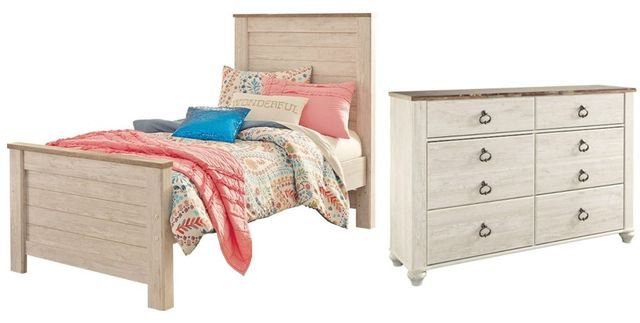 Signature Design by Ashley® Willowton 2-Piece Whitewash Twin Youth Panel Bed Set