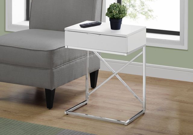 Monarch Specialties Inc. Glossy White 24" Chrome Metal Accent Table 4