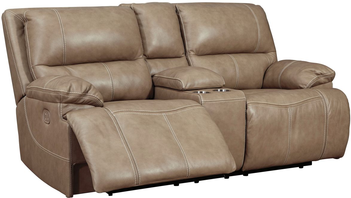 Signature Design by Ashley® Ricmen Putty Leather Power Reclining Loveseat with Adjustable Headrest