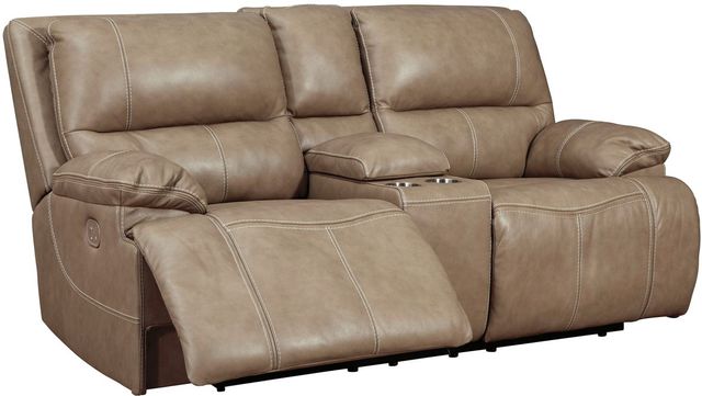 Signature Design by Ashley® Ricmen Putty Leather Power Reclining Loveseat with Adjustable Headrest-0