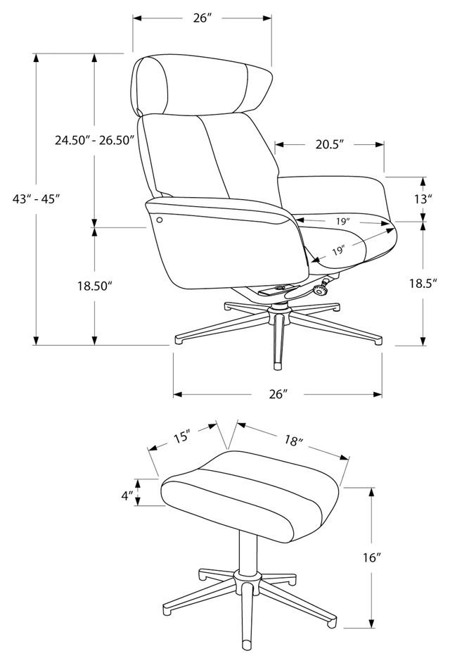 Monarch Specialties Inc. 2 Piece Grey Swivel Adjust Headrest Reclining Chair 5