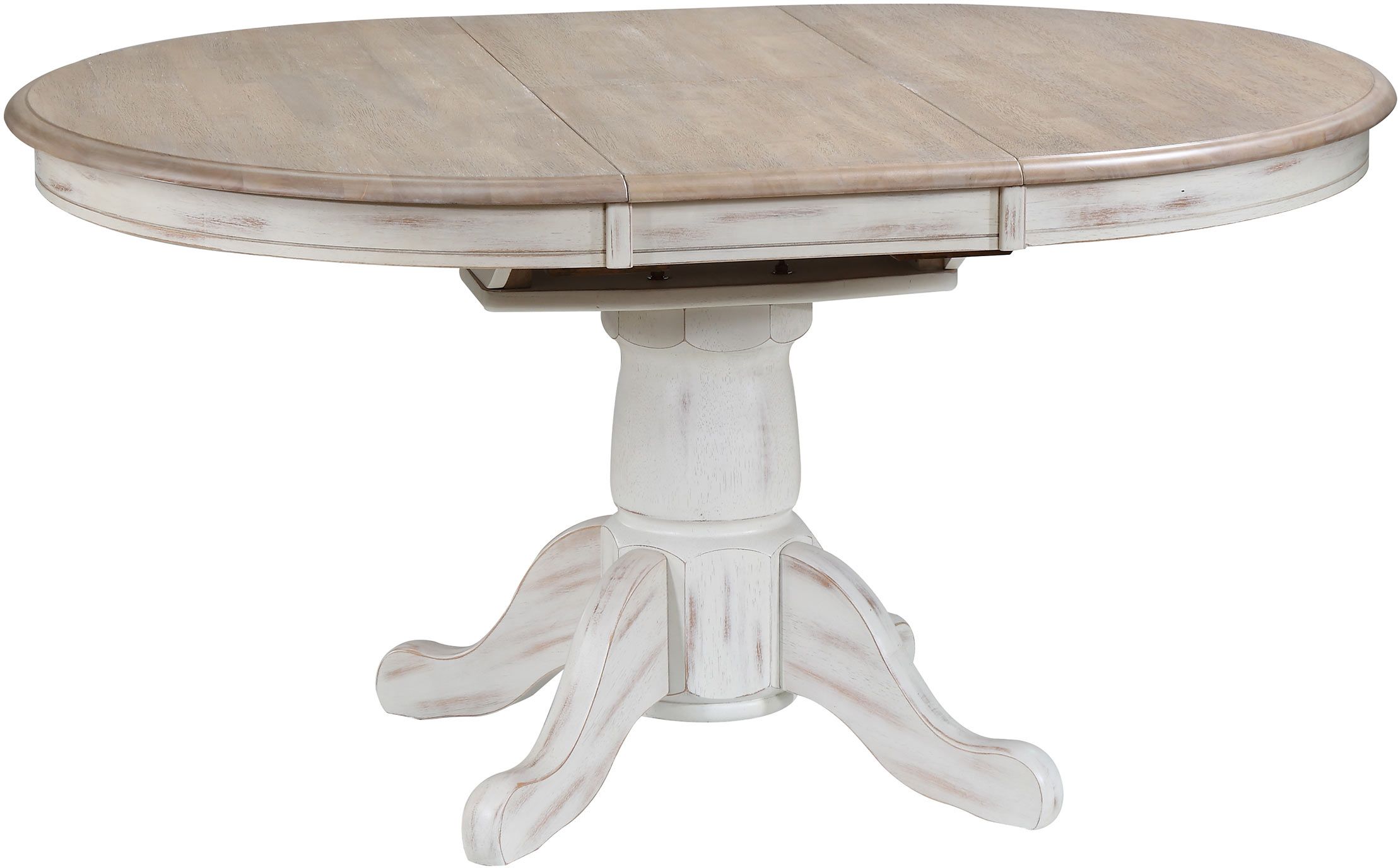 distressed white pedestal dining table