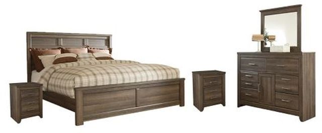 Signature Design by Ashley® Juararo 4-Piece Dark Brown Queen Panel Bed Set