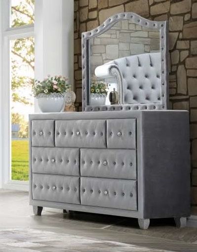 Coaster® Deanna Grey 5 Piece Eastern King Upholstered Bedroom Set-3
