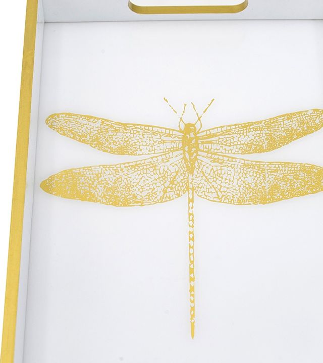 A & B Home Gold/White Dragonfly Tray-4