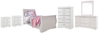 Signature Design by Ashley® Anarasia 6-Piece White Twin Sleigh Bed Set