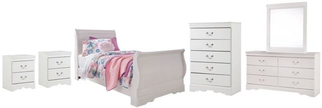 Signature Design by Ashley® Anarasia 6-Piece White Twin Sleigh Bed Set-0