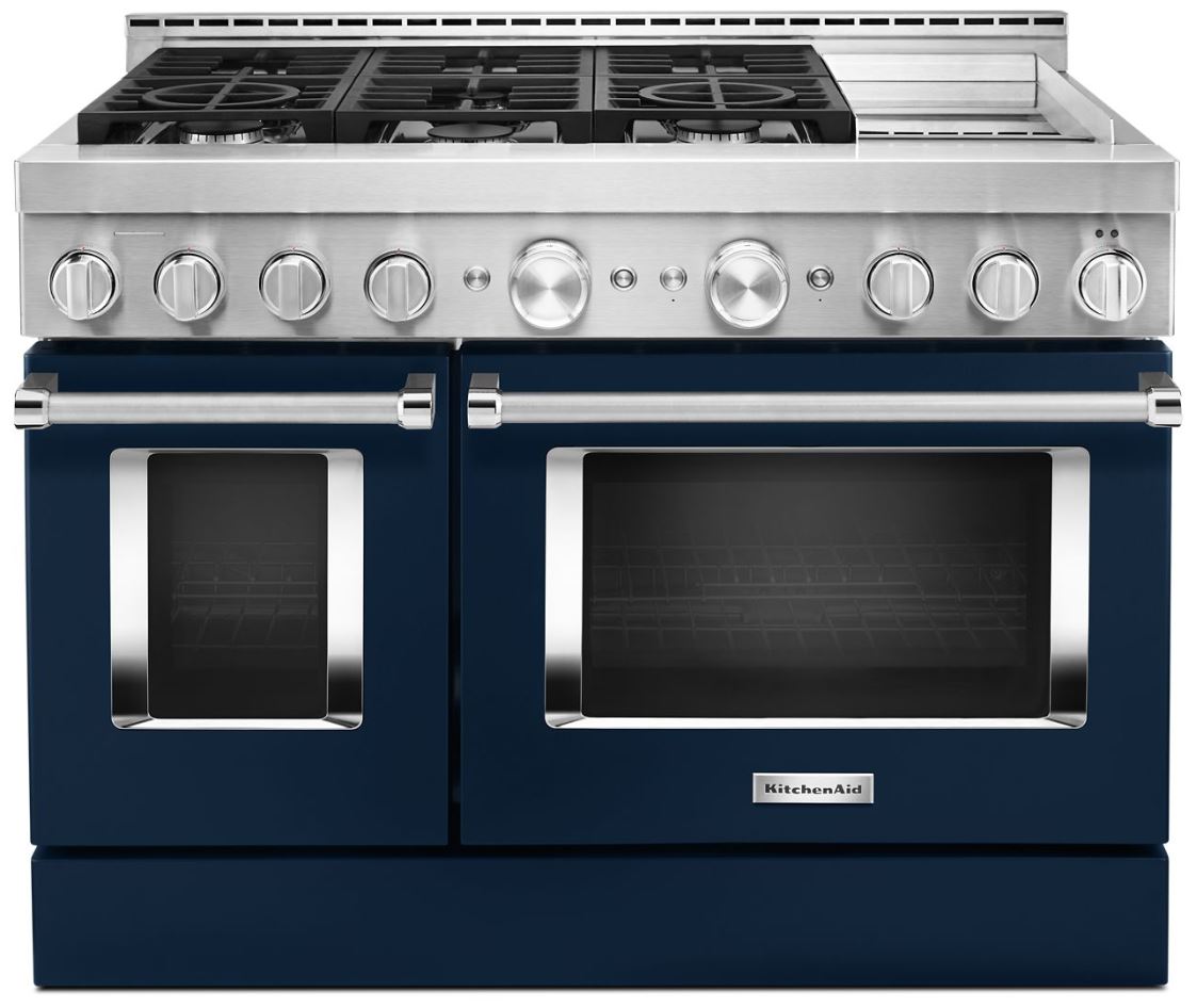 KitchenAid® 48" Ink Blue Smart Commercial-Style Gas Range with Griddle