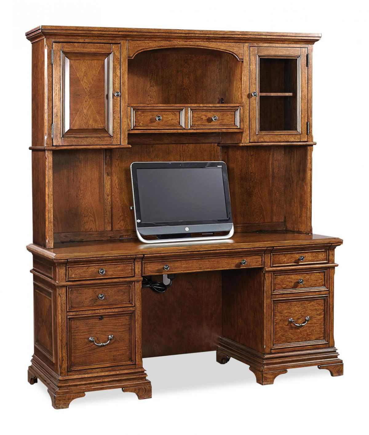 Aspenhome® Hawthorne Carmel Brown 66" Credenza Desk with Hutch