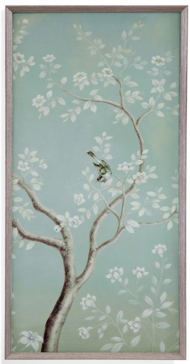 Bassett Mirror Birds & Flowers II Gray/Light Blue/White Wall Art