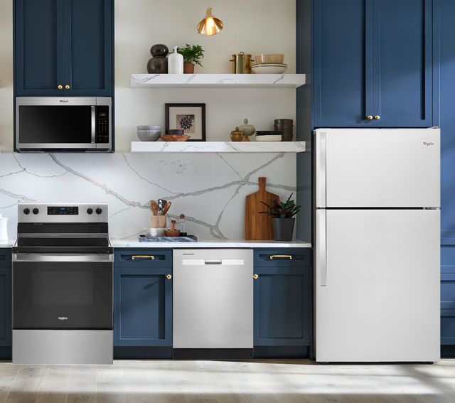 Whirlpool 4-Piece Kitchen Package with 18.2 cu. ft. Top Freezer Refrigerator in Stainless Steel