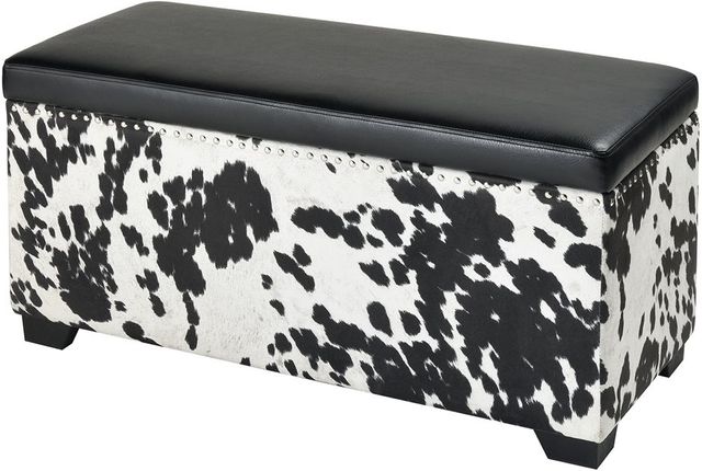 Stein World Nell Black and White Faux Hide and Black PU Ottoman 0