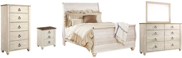 Signature Design by Ashley® Willowton 5-Piece Whitewash Queen Sleigh Bed Set