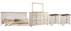 Signature Design by Ashley® Willowton 5-Piece Whitewash Queen or Full Panel Headboard Bedroom Set