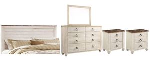 Signature Design by Ashley® Willowton 5-Piece Whitewash Queen/Full Panel Headboard Bedroom Set