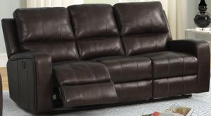 New Classic® Home Furnishings Linton Brown Leather Sofa with Dual Recliners