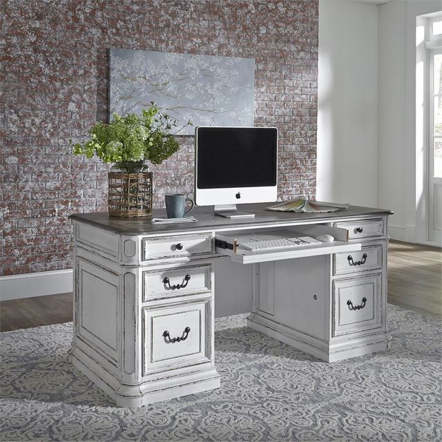 Liberty Furniture Magnolia Manor Antique White Jr Executive Desk Top 6