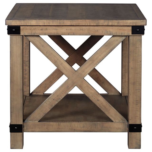 Signature Design by Ashley® Aldwin Gray Farmhouse Rectangular End Table with Metal Accents 2
