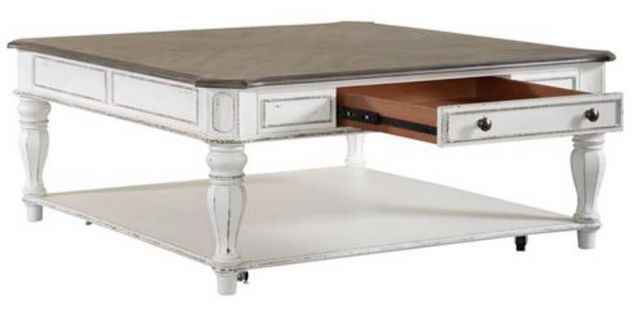 Liberty Magnolia Manor Antique White/Weathered Bark Oversized Square Cocktail Table-2