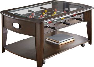 Steve Silver Co. Diletta Dark Walnut Cocktail Table with Foosball and Glass Top Insert