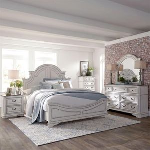 Liberty Magnolia Manor King Wood Panel Bed, Dresser, Mirror & Nightstand