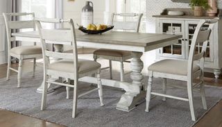 Liberty Furniture Farmhouse Whitney 5-Piece Antique Linen/Weathered Gray Trestle Table Set