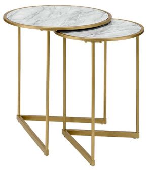ACME Furniture Garo 2-Piece Marble Nesting Table with Gold Trim and Base