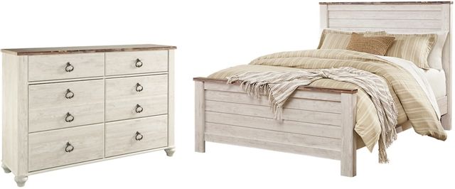 Signature Design by Ashley® Willowton 2-Piece Whitewash Queen Panel Bed Set-0