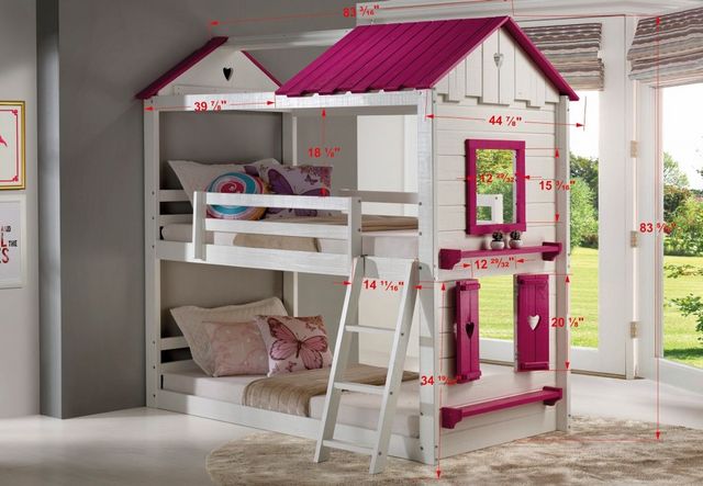 Donco Kids Pink/White Twin/Twin Sweetheart Bunk Bed | Lacks Furniture ...