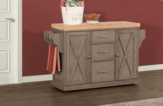 Hillsdale Furniture Brigham Gray Wood Kitchen Island with Wood Top-1